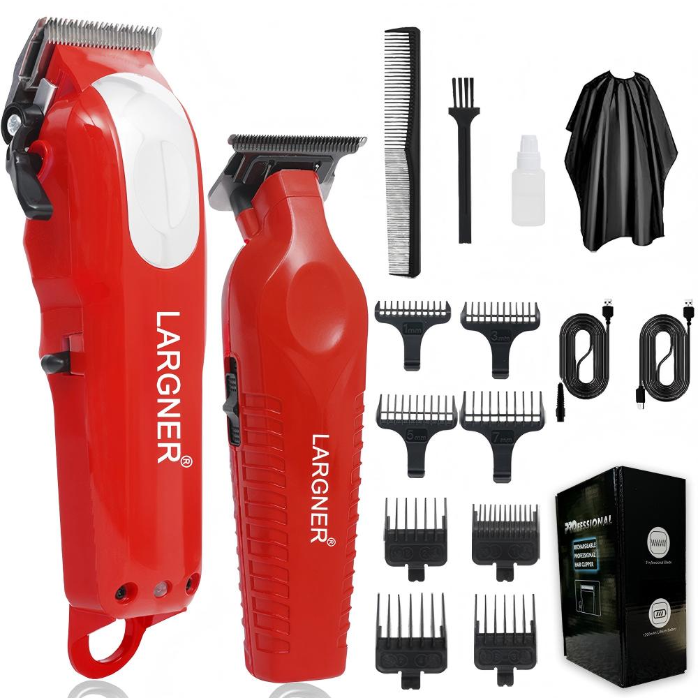 3-in-1 Barber Bundle | Pro Clipper, DLC T-Shaper Trimmer & Crunch Foil Shaver | Professional Beard Trimmer Men’s Hair Clipper Kit | Red