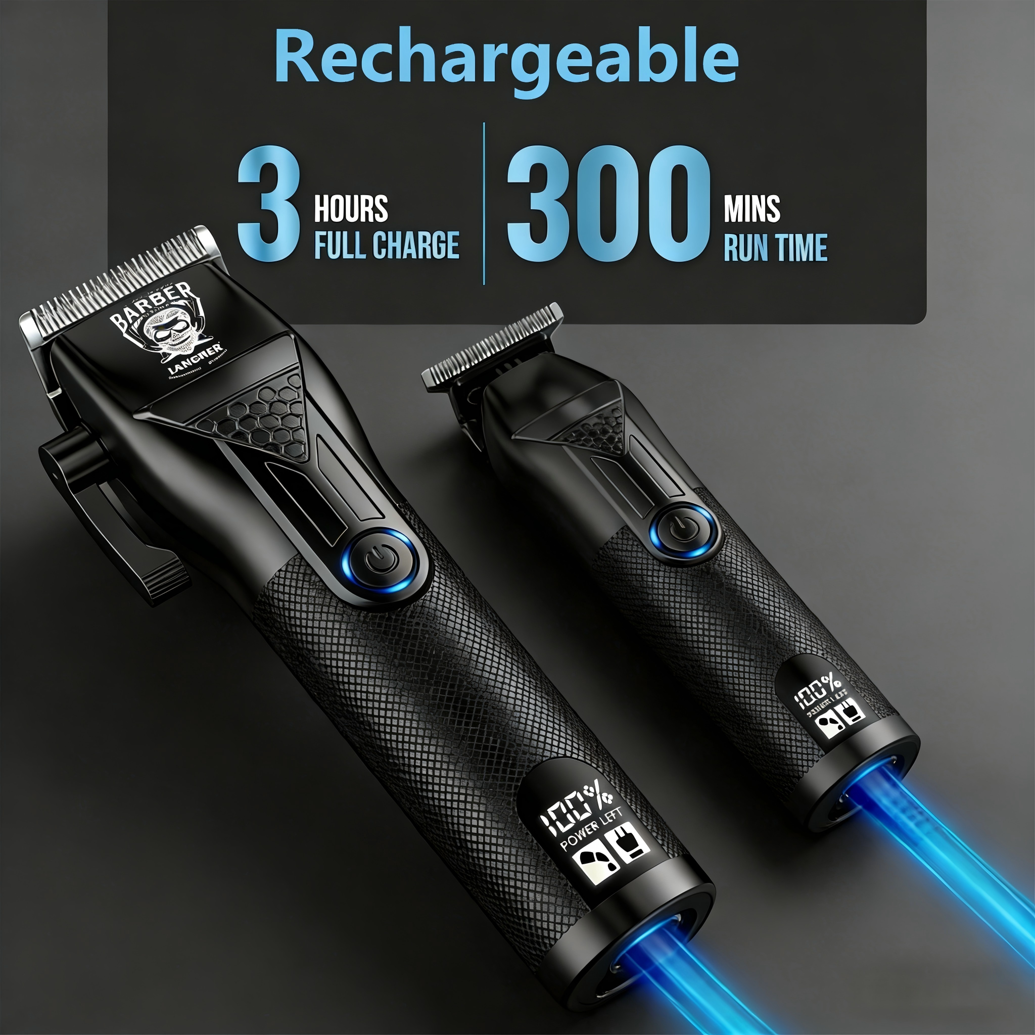 LARGNER Professional Hair Clipper & T-Blade Trimmer Set – 2-in-1 Cordless Barber Grooming Kit with Digital LED Display