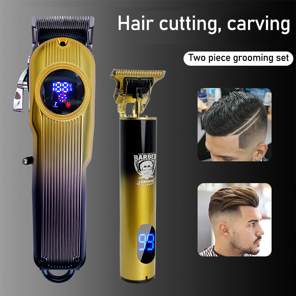 LARGNER - 2 in 1 Professional Men's Hair Clipper Set, Shaver and Men's Facial Grooming Tool, Rechargeable Hair Clipper Kit and Trimming Tool (Black Gold Gradient)