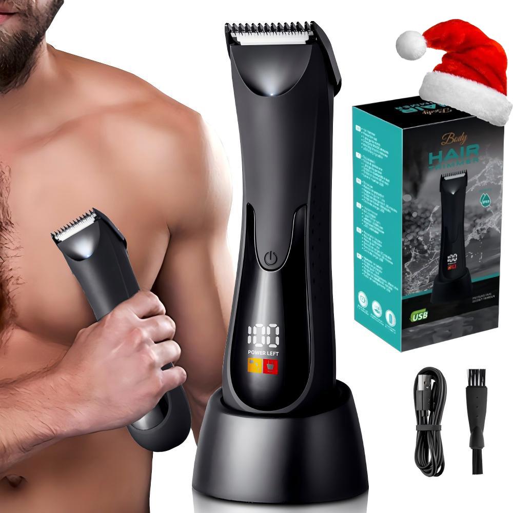 Groin Hair Trimmer for Men Waterproof Electric Manscape Body Hair Trimmer Ball Shaver Groomer for Pubic Body Grommer with Ceramic Blade, LED Light, Charging Base