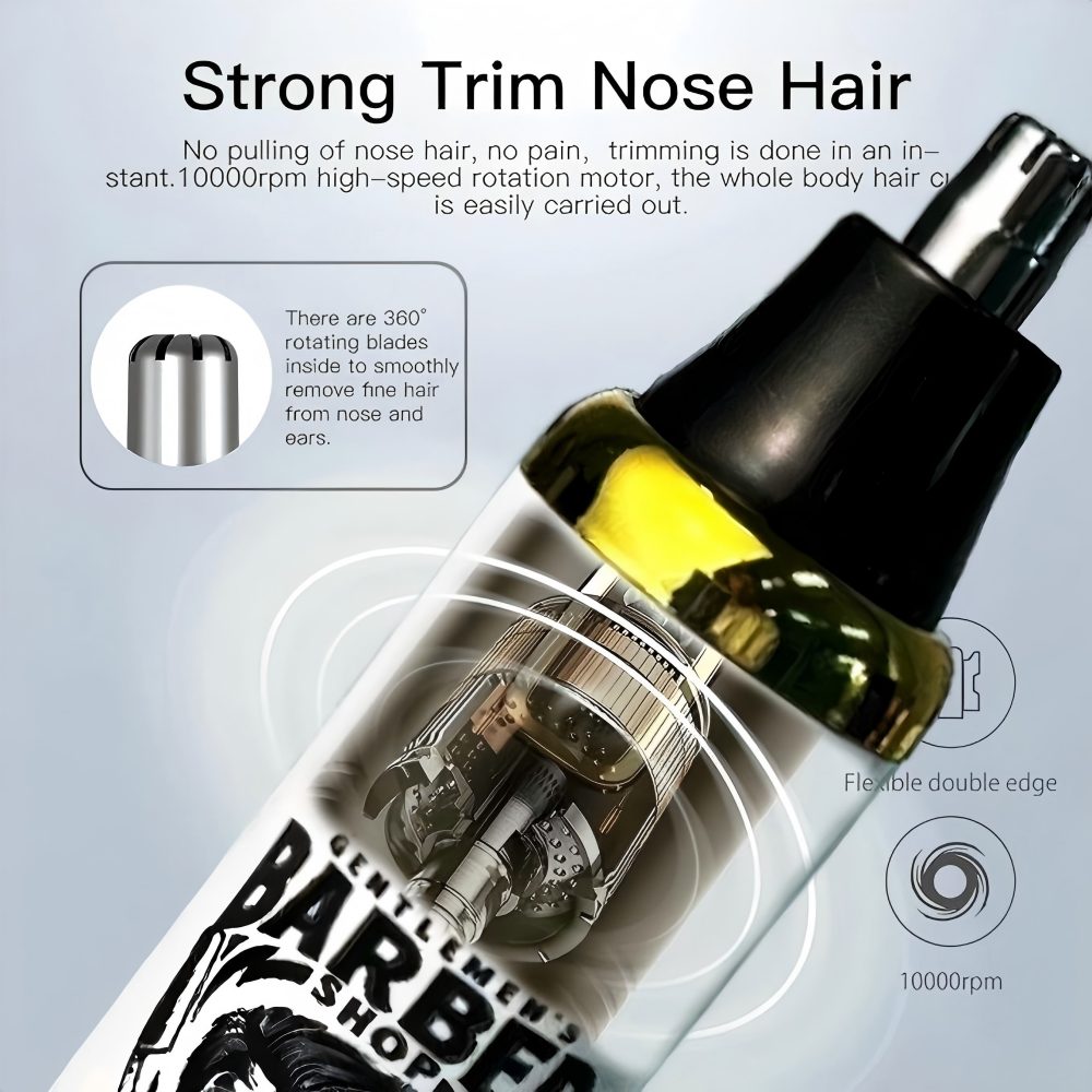 Men's 3-in-1 Electric Beard Trimmer with Quiet Noise, 60-Minute Battery Life, Washable Head, USB Rechargeable - Great for Trimming Facial and Nose Hair - Includes Sideburns and Nose Trimmer