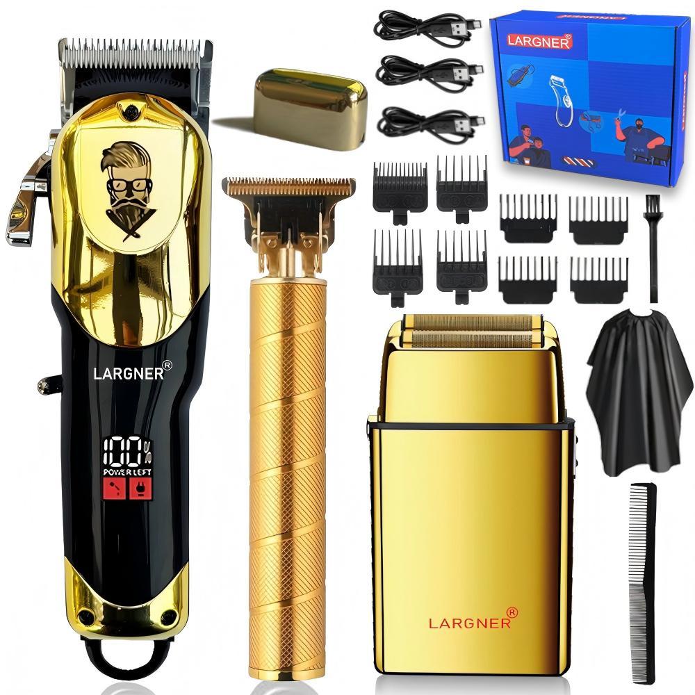 Hair Clippers for Men Professional, Cordless Beard Trimmer & Electric Razor Shavers for Men, Rechargeable 3 Piece Barber Hair Cutting Kit LED Display Men's Grooming Kit