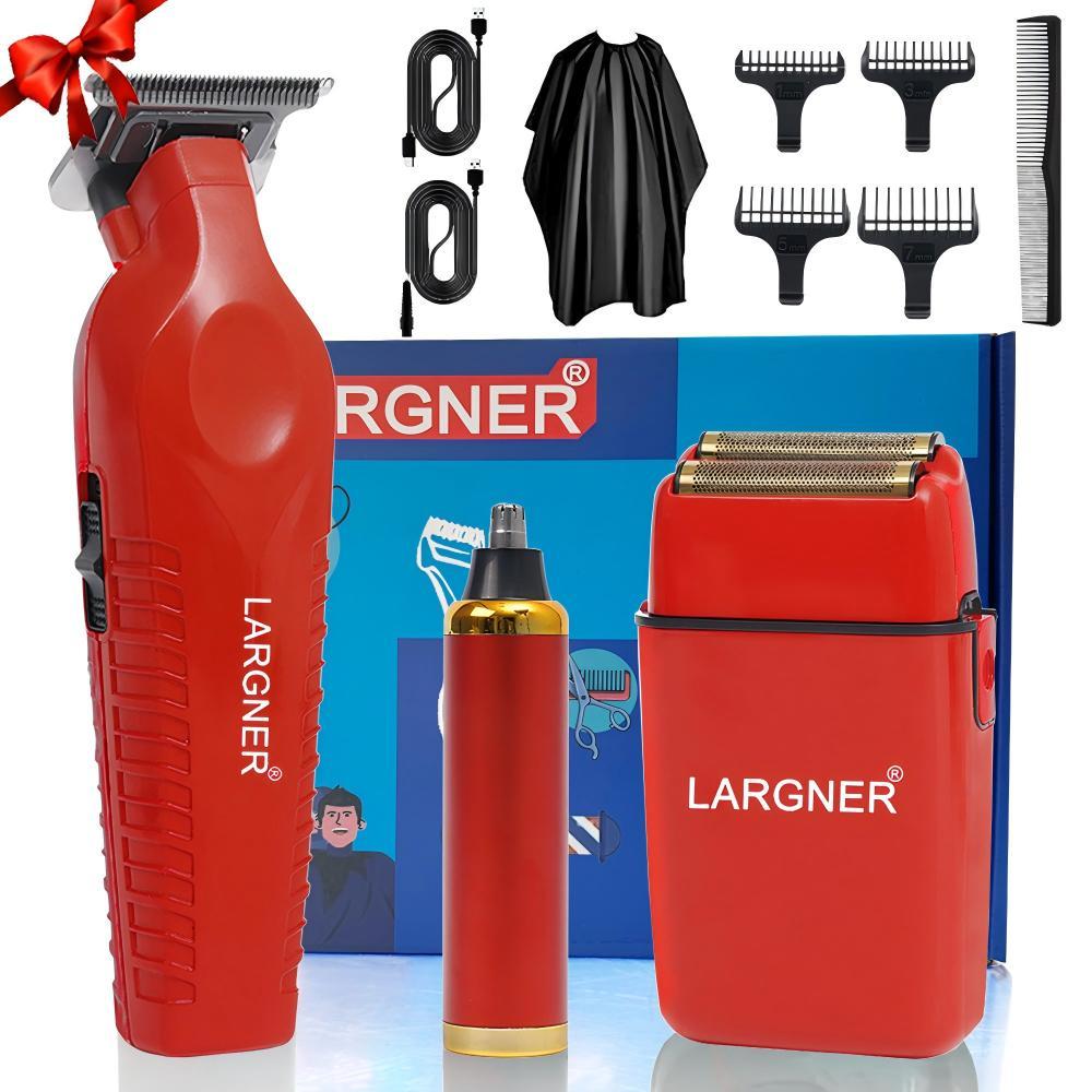 Vader Trimmer & Crunch Foil Shaver Barber Haircutting Kit | Professional DLC T-Blade Beard Trimmer ST3778 & STF602 Waterproof IPX6 Shaver Set | Red