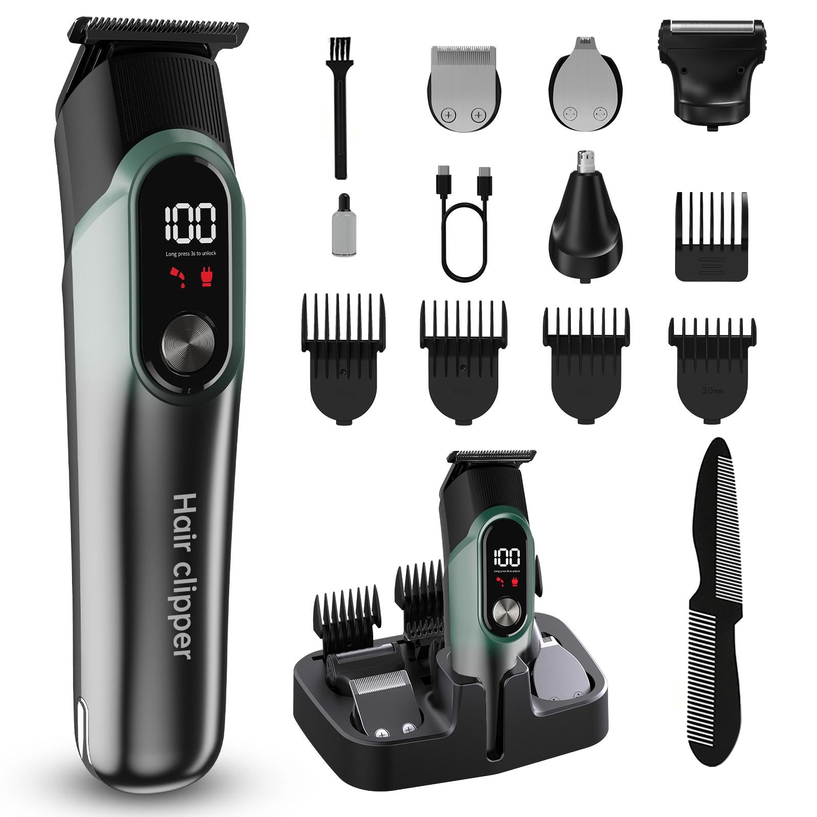 Hair Clippers for Men Professional 5 in 1 Cord/Cordless Beard Nose Ear Body Grooming Hair Clipper Trimmer with Smart Charge Technology