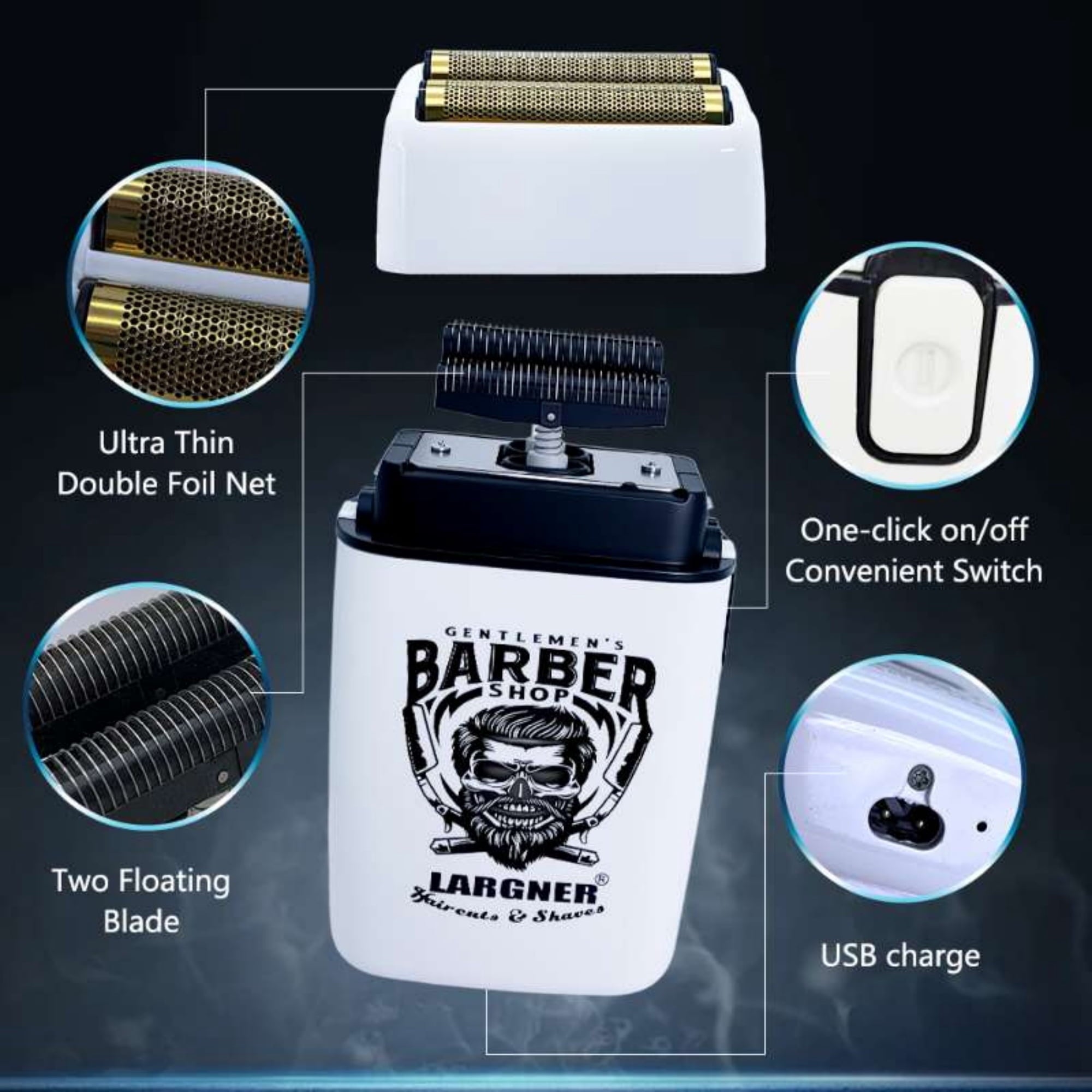 LARGNER 4-in-1 Professional Barber Hair Clippers for Men, Cordless Haircut & Grooming Kit with Zero-Gapped T-Blade, Foil Shaver & Nose Trimmer, LED Display, Gift for Him, White, 20-Piece