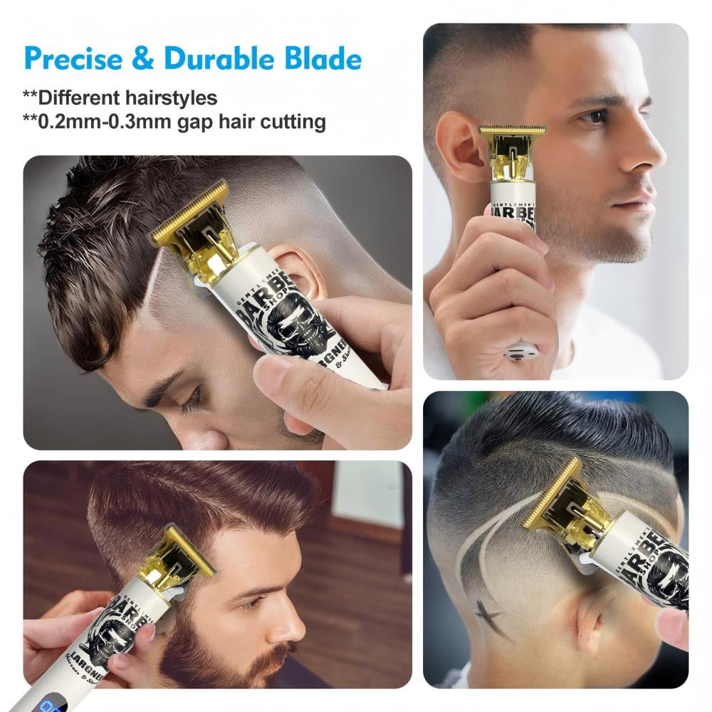 LARGNER 4-in-1 Professional Barber Hair Clippers for Men, Cordless Haircut & Grooming Kit with Zero-Gapped T-Blade, Foil Shaver & Nose Trimmer, LED Display, Gift for Him, White, 20-Piece