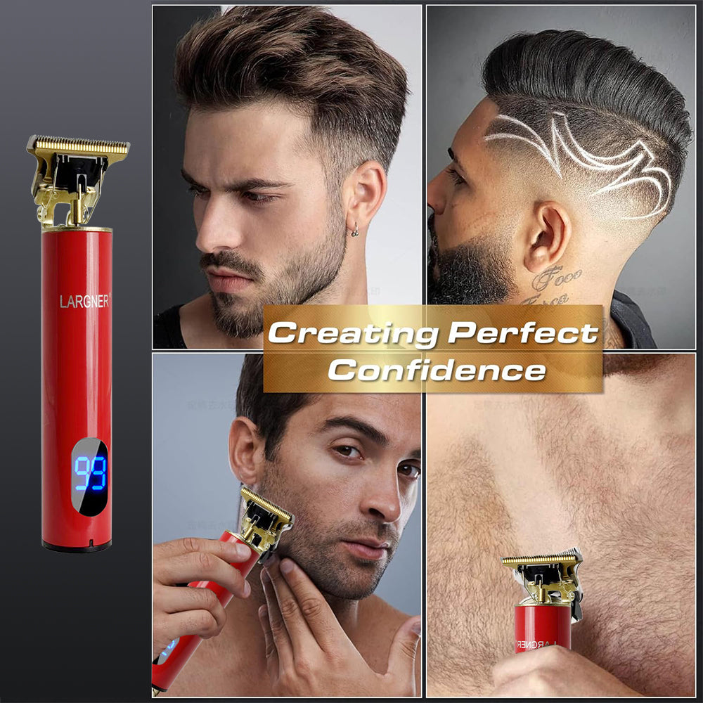 LARGNER Electric Barber Grooming Kit Rechargeable Cordless Close Cut T Blade Trimmer Men's Hair Clipper Zero Gap Detail Beard Shaver, Zero Gap T Blade Hair Trimmer LED Display, Rechargeable Cordless Grooming Kit