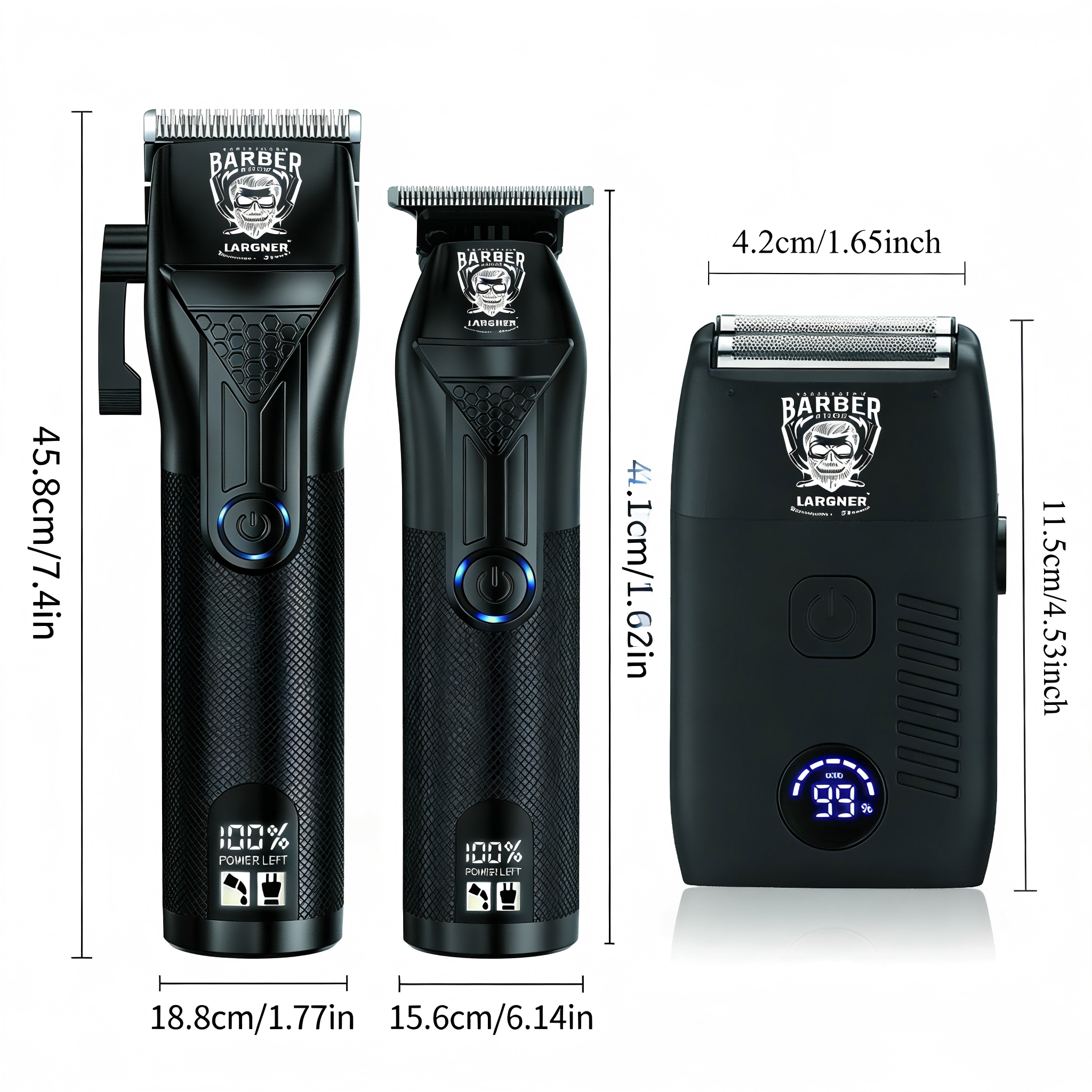 LARGNER Professional 3-in-1 Grooming Set – Cordless Hair Clipper, T-Blade Trimmer, and Foil Shaver Kit with Digital LED Display