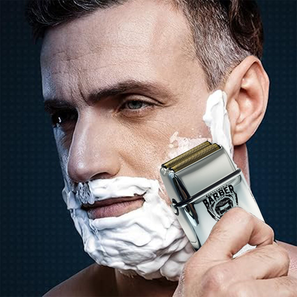 LARGNER Professional Foil Shaver – Cordless Electric Barber Shaver with Metallic Finish, LED Power Display, and Protective Cap