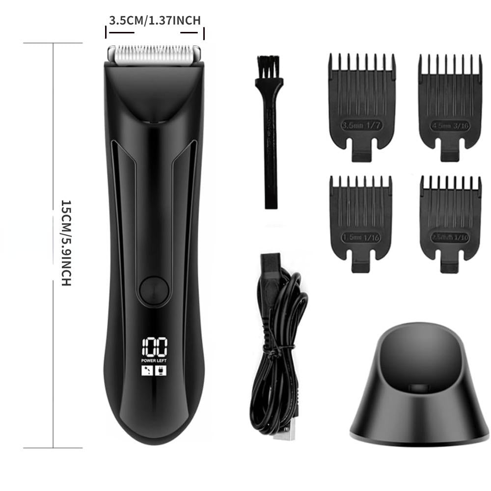 Electric Body Hair Trimmer for Men, Pubic Hair Trimmer Clipper Shaver, Mens Gift Rechargeable Cordless Body Hair Groomer with Four Guide Combs for Body Hair, Ball and Groin Area.