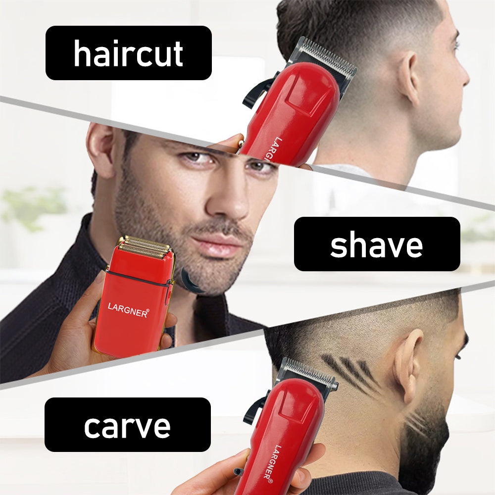 LARGNER 4-in-1 New Red Painted Electric Hair Clipper with Digital LCD Display, Portable Travel Clipper with Car Charger, Great Gift for Father's Day, Halloween, Black Friday, New Year's, and Christmas