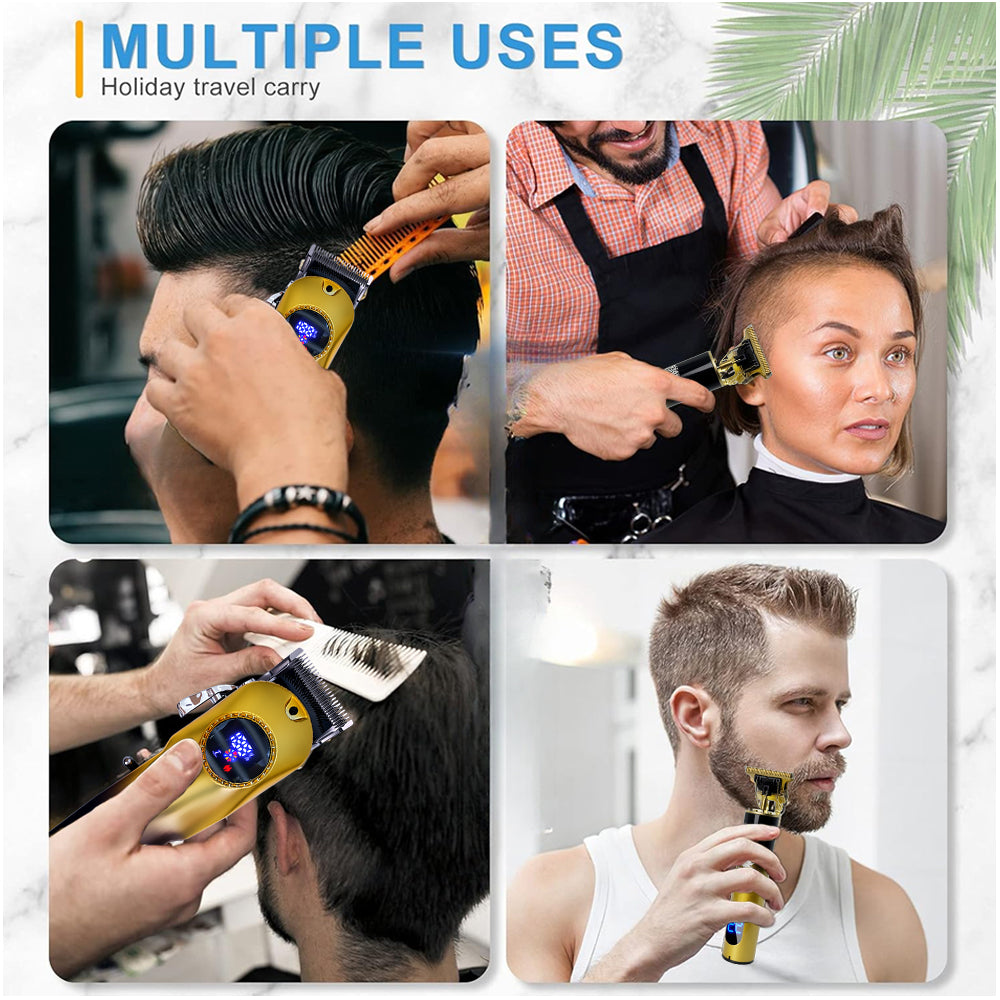 LARGNER - 2 in 1 Professional Men's Hair Clipper Set, Shaver and Men's Facial Grooming Tool, Rechargeable Hair Clipper Kit and Trimming Tool (Black Gold Gradient)