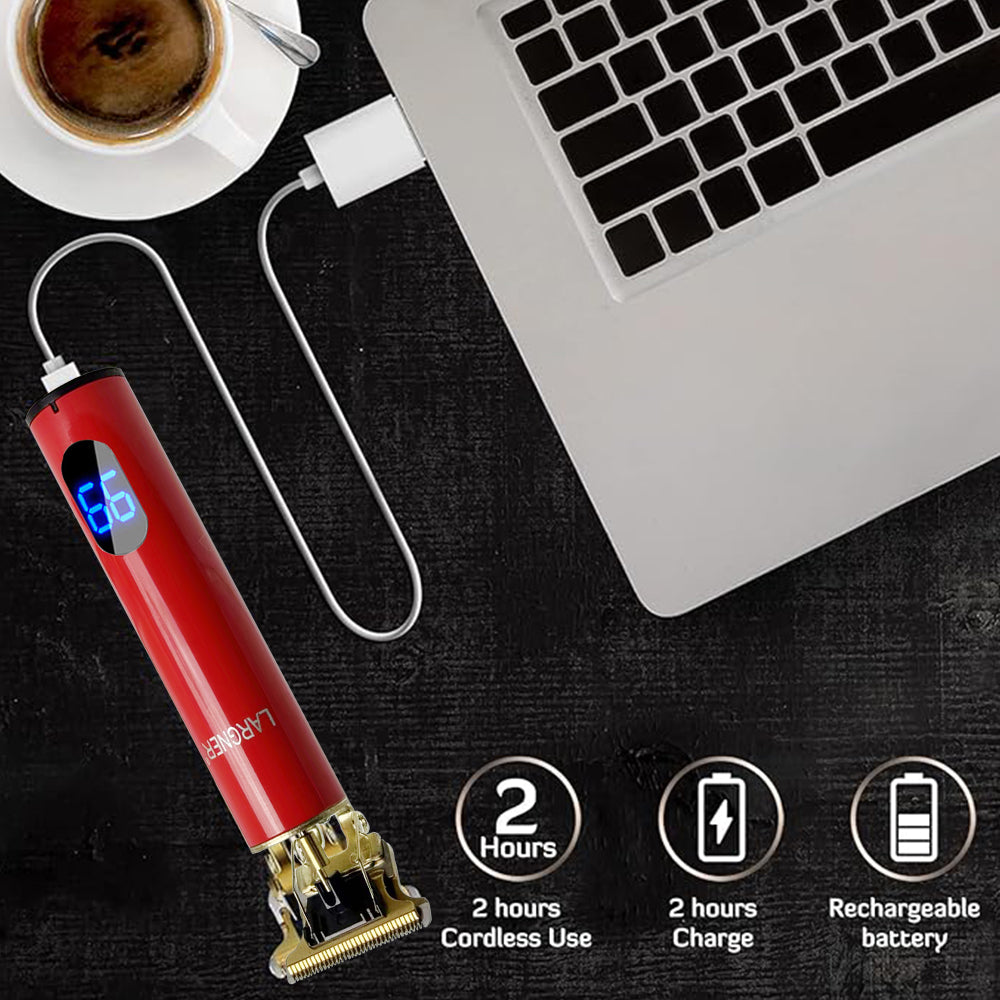 LARGNER Electric Barber Grooming Kit Rechargeable Cordless Close Cut T Blade Trimmer Men's Hair Clipper Zero Gap Detail Beard Shaver, Zero Gap T Blade Hair Trimmer LED Display, Rechargeable Cordless Grooming Kit
