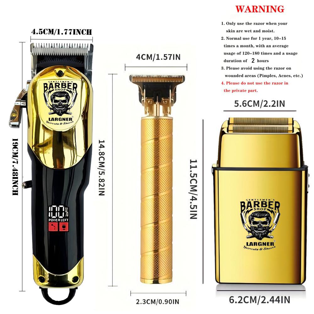 Hair Clippers for Men Professional, Cordless Beard Trimmer & Electric Razor Shavers for Men, Rechargeable 3 Piece Barber Hair Cutting Kit LED Display Men's Grooming Kit
