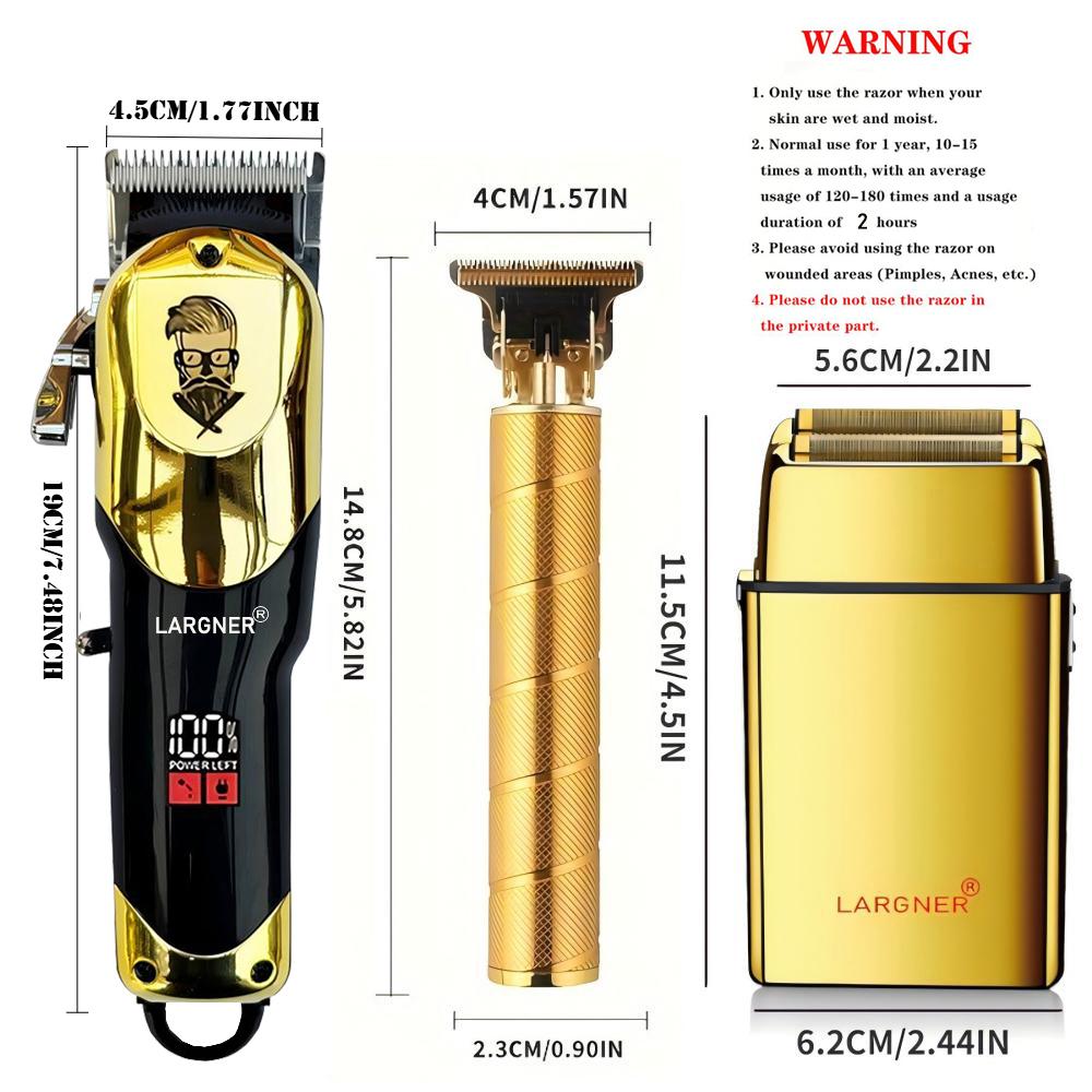 Hair Clippers for Men Professional, Cordless Beard Trimmer & Electric Razor Shavers for Men, Rechargeable 3 Piece Barber Hair Cutting Kit LED Display Men's Grooming Kit
