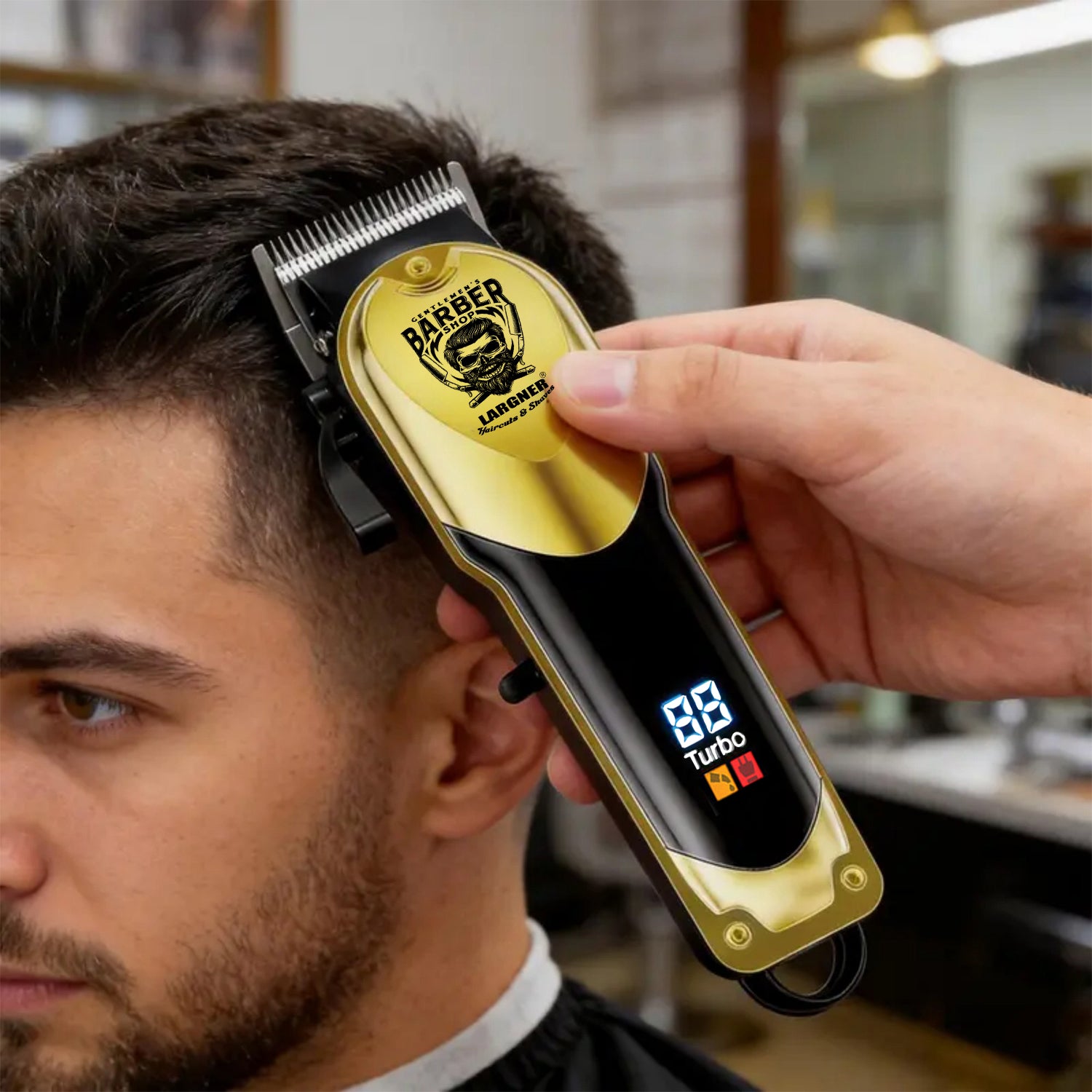LARGNER 3-in-1 Heavy-Duty Hair Clippers for Men, Professional Barber Kit with Turbo Clipper, T-Blade Trimmer & Foil Shaver, 150-Min Runtime, Gold, 18-Piece