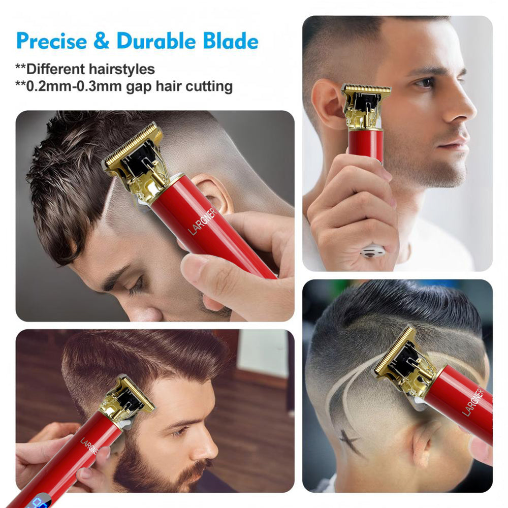 LARGNER Electric Barber Grooming Kit Rechargeable Cordless Close Cut T Blade Trimmer Men's Hair Clipper Zero Gap Detail Beard Shaver, Zero Gap T Blade Hair Trimmer LED Display, Rechargeable Cordless Grooming Kit