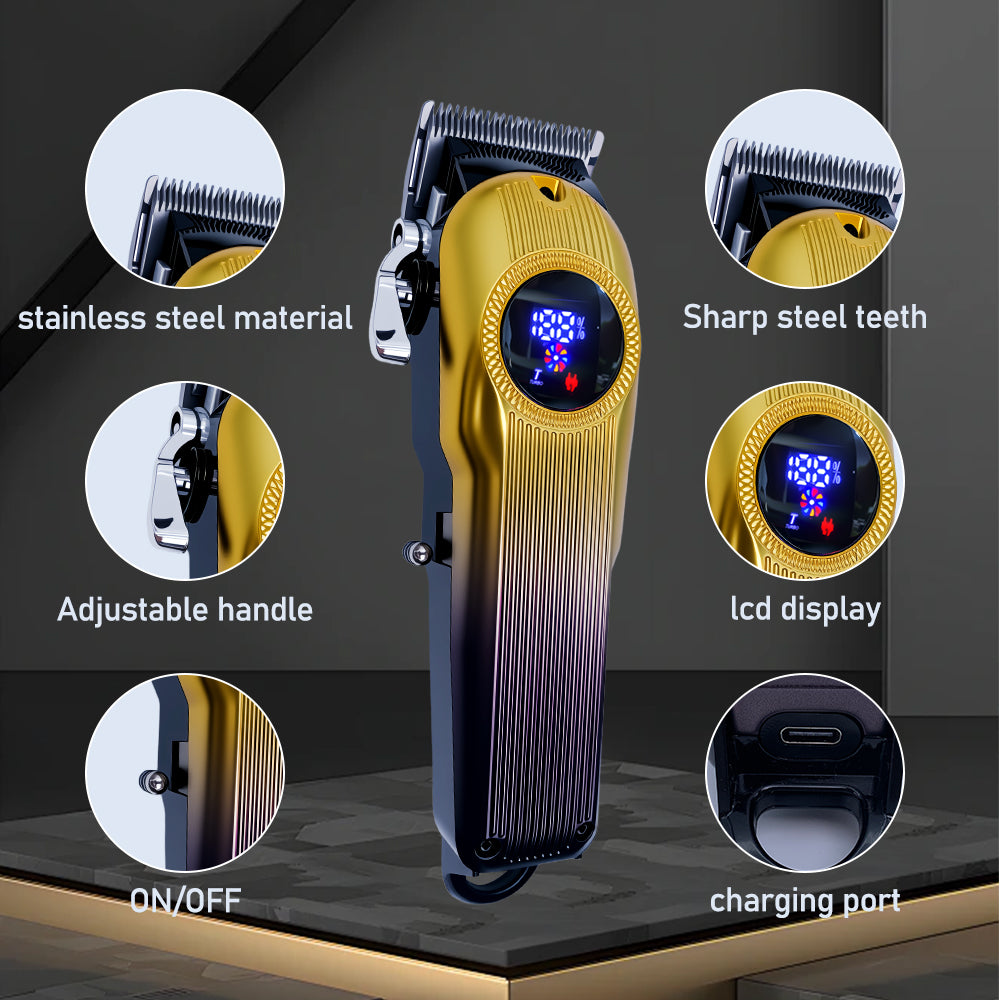 LARGNER - 2 in 1 Professional Men's Hair Clipper Set, Shaver and Men's Facial Grooming Tool, Rechargeable Hair Clipper Kit and Trimming Tool (Black Gold Gradient)