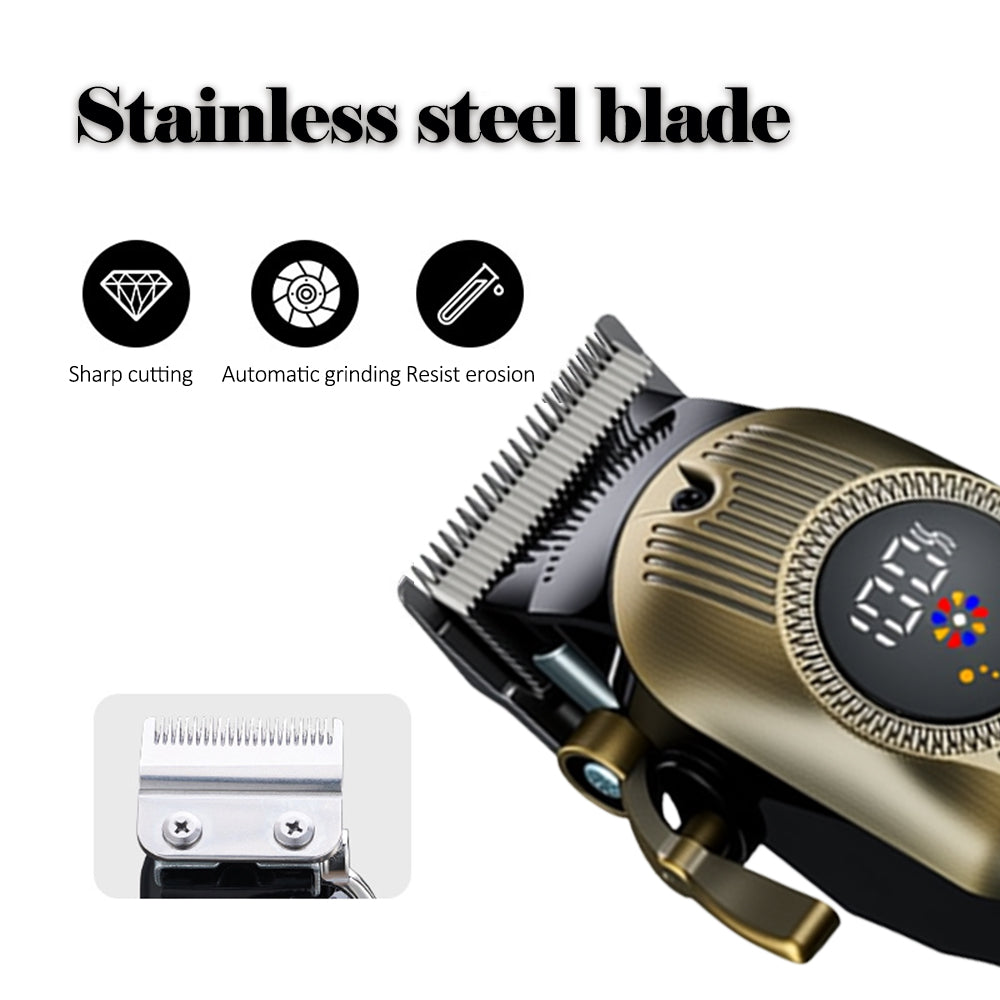 Professional 2-in-1 Hair Clipper and T-Blade Trimmer Set – Cordless Grooming Kit with Digital LED Display and Complete Guide Combs