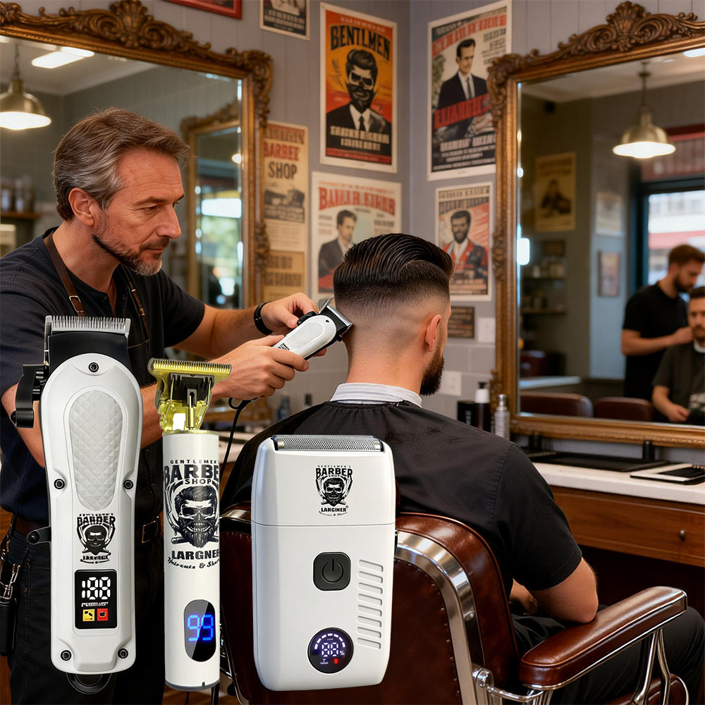 LARGNER Professional Hair Clippers for Men, 3-in-1 Cordless Barber Clipper & Edger Set with Foil Shaver, Mens Grooming Kit with LED Display, Gifts for Dad & Husband