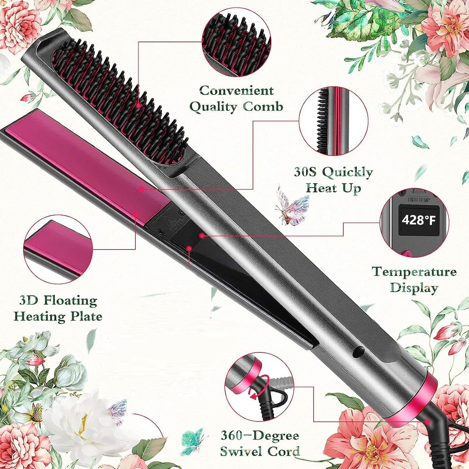 Travel Flat Iron Cordless, Mini Hair Straightener and Curler for On The Go, Portable Size USB-C Rechargeable Dual Voltage Grey Straightening Iron for Thin Straight Fine Hair