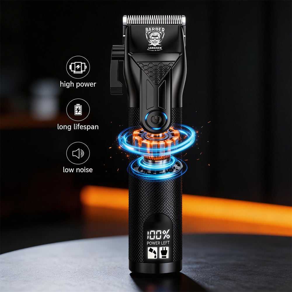 LARGNER Professional Cordless Hair Clipper – High-Performance Barber Grooming Tool with LED Battery Display and Complete Accessory Kit