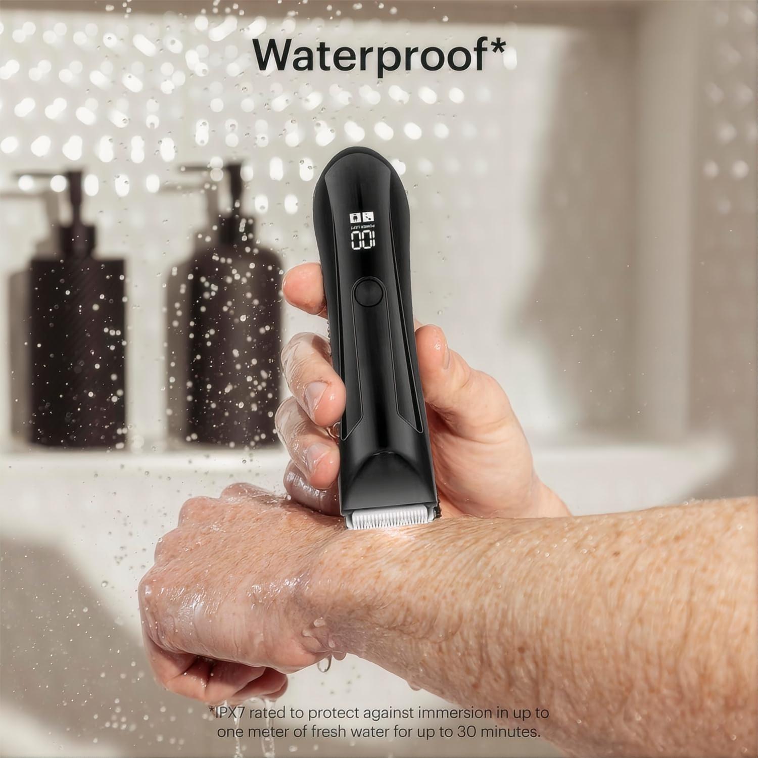 Electric Body Hair Trimmer for Men, Pubic Hair Trimmer Clipper Shaver, Mens Gift Rechargeable Cordless Body Hair Groomer with Four Guide Combs for Body Hair, Ball and Groin Area.