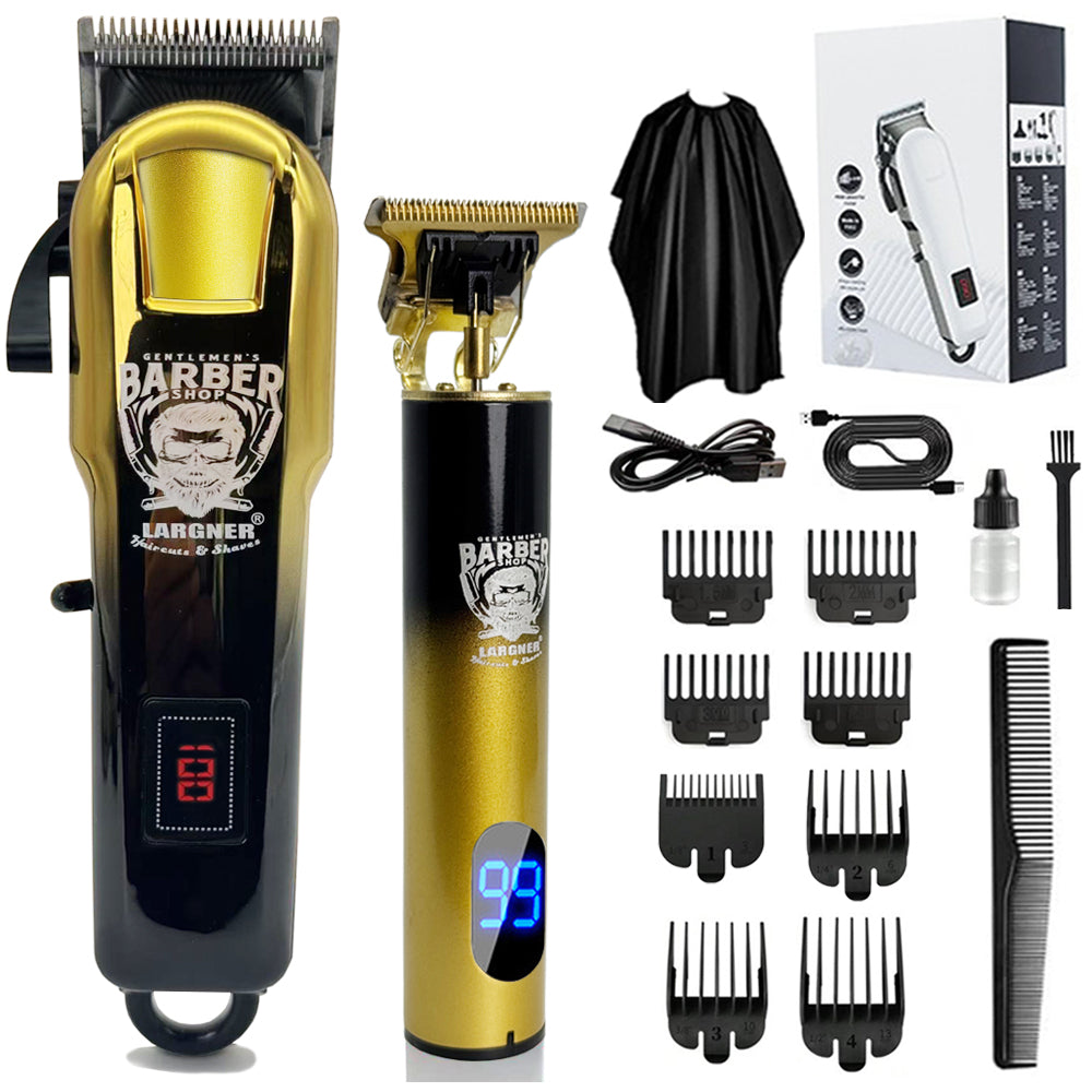 LARGNER - 2 in 1 Professional Men's Hair Clipper Set, Shaver and Men's Facial Grooming Tool, Rechargeable Hair Clipper Kit and Trimming Tool (Black Gold Gradient)