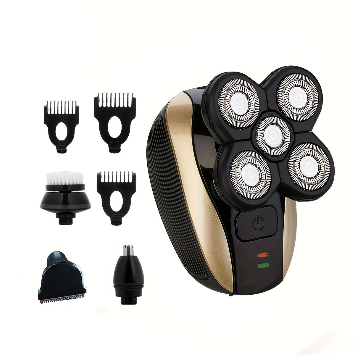 FlexSeries Electric Head & Body Hair Shaver - Mens Cordless Rechargeable Wet/Dry Skull Bald Head Back & Groin Waterproof Razor with Rotary Blades, Clippers, Nose Trimmer, Brush, Massager