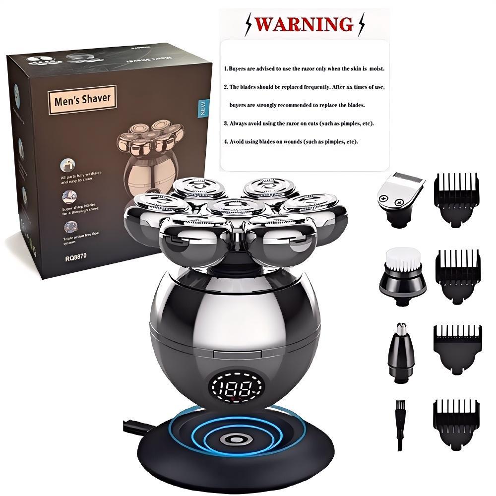 Upgrade 7 Heads Men’s 5-in-1 Electric Head Shaver for Bald Men,Multifunctional Electric Razor for Men，Cordless Rechargeable Travel Groomin Hair Trimmer Kits