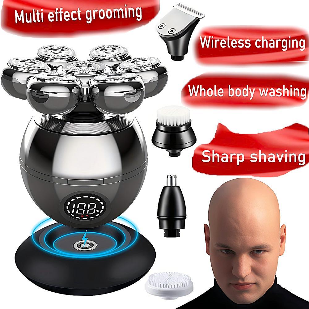 Upgrade 7 Heads Men’s 5-in-1 Electric Head Shaver for Bald Men,Multifunctional Electric Razor for Men，Cordless Rechargeable Travel Groomin Hair Trimmer Kits
