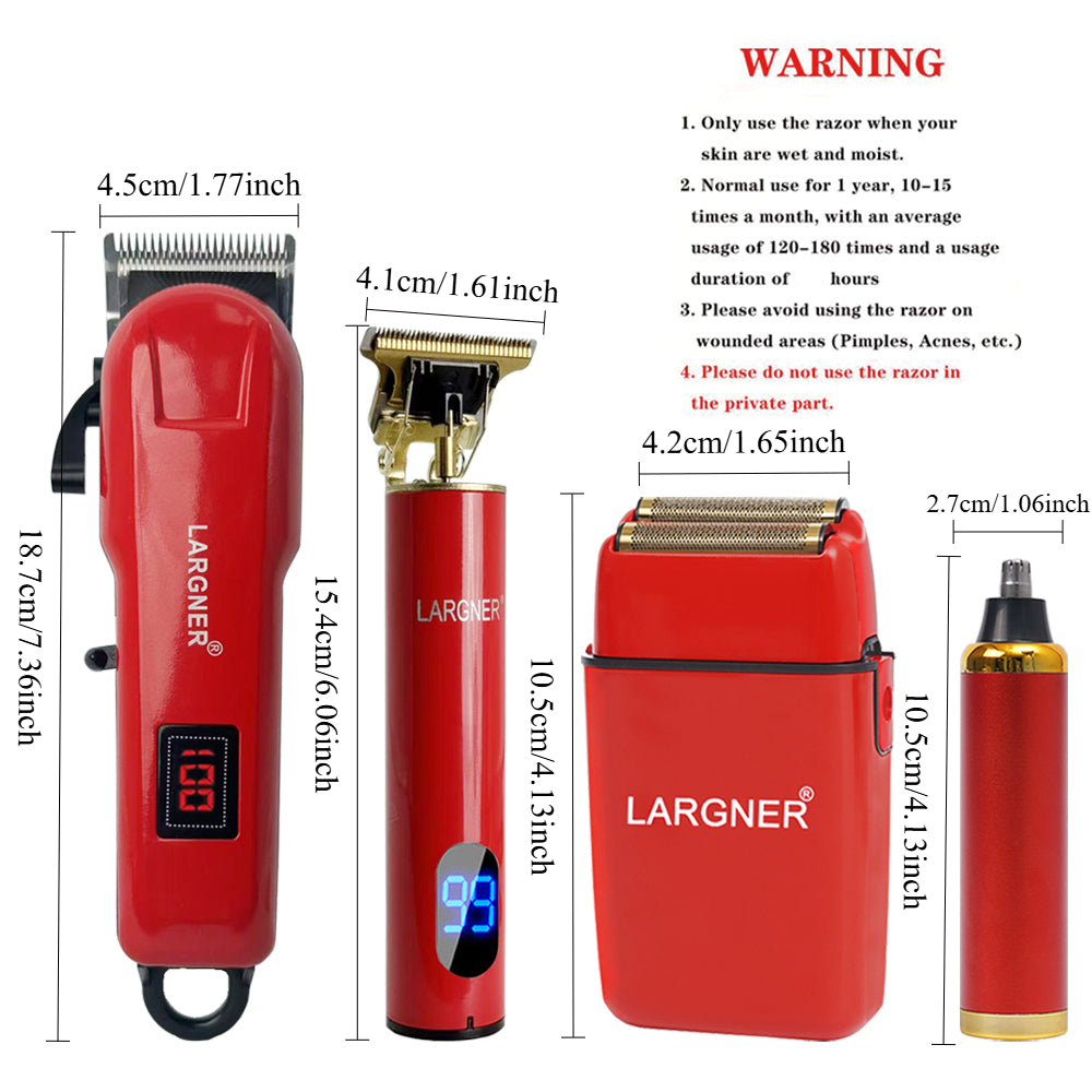 LARGNER 4-in-1 New Red Painted Electric Hair Clipper with Digital LCD Display, Portable Travel Clipper with Car Charger, Great Gift for Father's Day, Halloween, Black Friday, New Year's, and Christmas