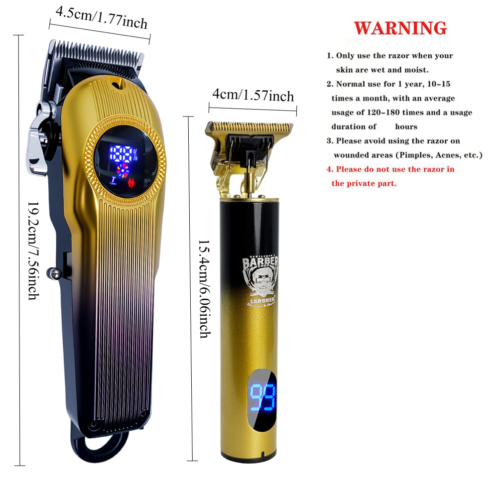 LARGNER - 2 in 1 Professional Men's Hair Clipper Set, Shaver and Men's Facial Grooming Tool, Rechargeable Hair Clipper Kit and Trimming Tool (Black Gold Gradient)