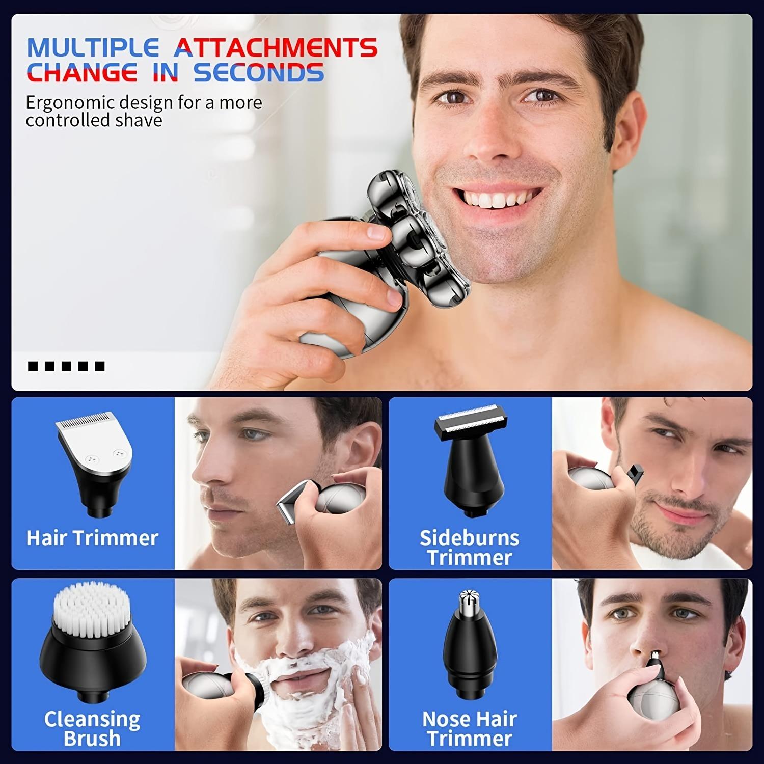 Upgrade 7 Heads Men’s 5-in-1 Electric Head Shaver for Bald Men,Multifunctional Electric Razor for Men，Cordless Rechargeable Travel Groomin Hair Trimmer Kits