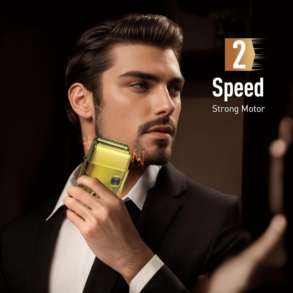 Men's Electric Shaver - Face and Beard Shaver, 2 Adjustable Speeds, Rechargeable Waterproof Foil Shaver, LED Display, Close Shave Trimmer for Face/Beard/Head (Gold Gradient)