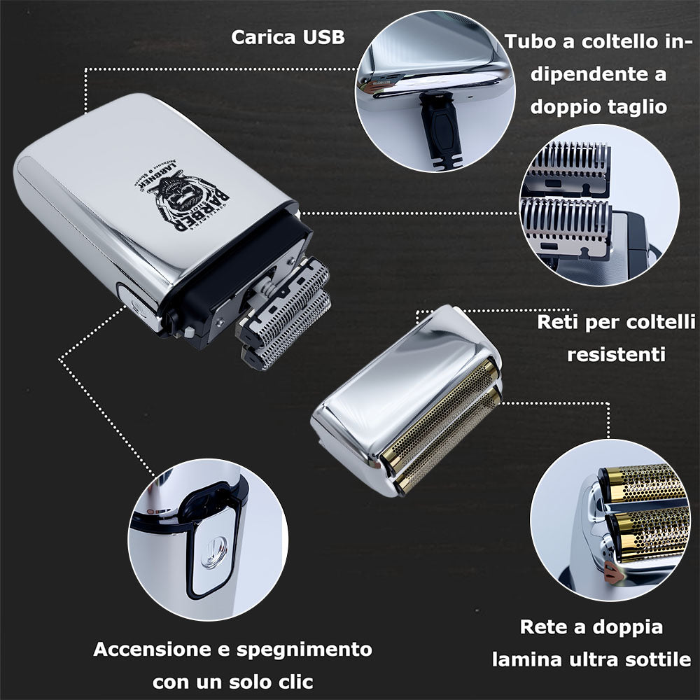 LARGNER Professional Foil Shaver – Cordless Electric Barber Shaver with Metallic Finish, LED Power Display, and Protective Cap