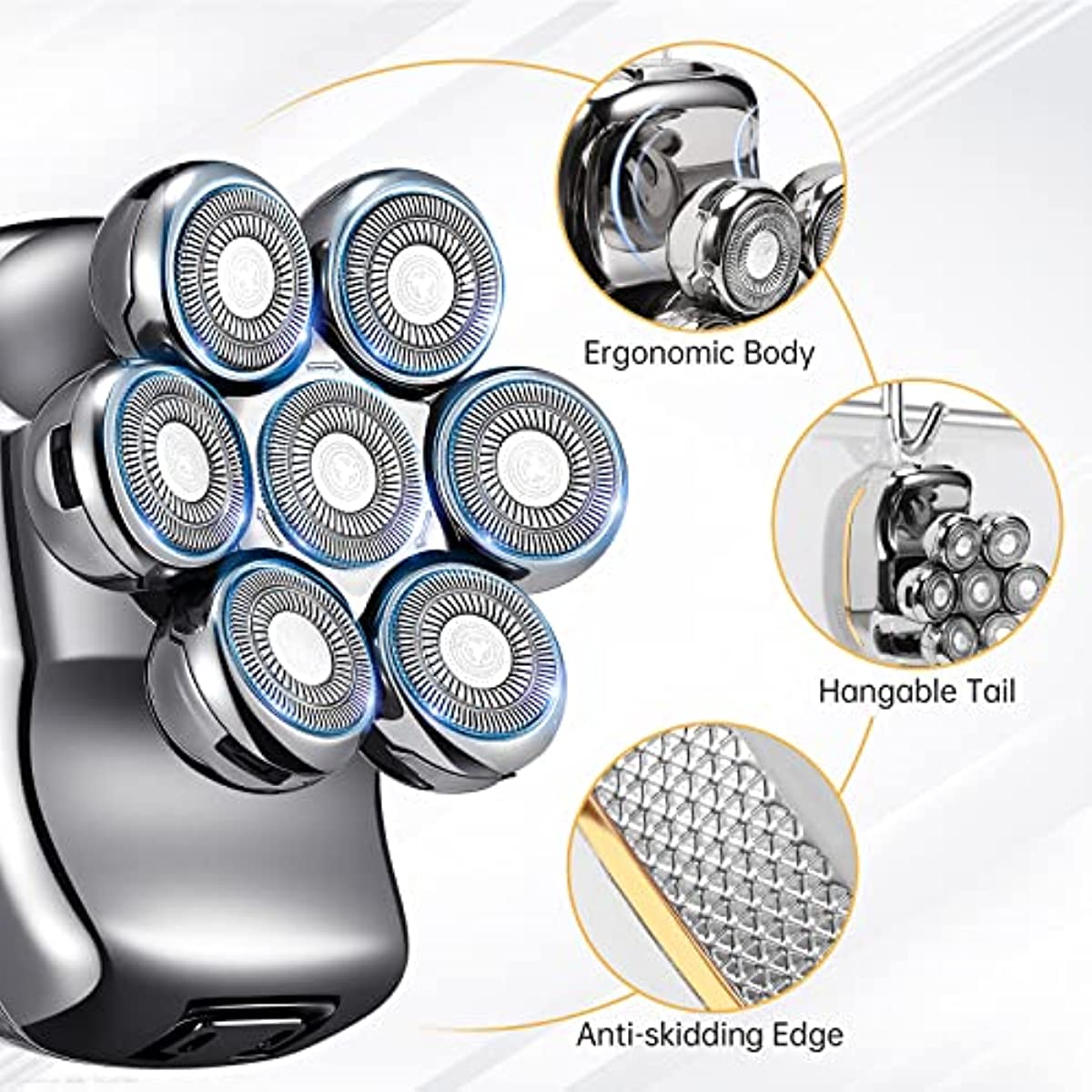 Head Shaver for Bald Man Cordless Electric Shavers, Nose Hair Trimmer,Ear Hair Trimmer - Detachable Heads Shavers for Men Waterproof Mens Razors for Shaving Rechargeable 7D Rotary Head Shaver for Men