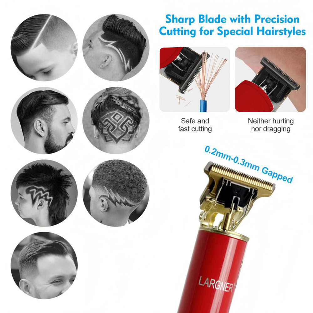 LARGNER Electric Barber Grooming Kit Rechargeable Cordless Close Cut T Blade Trimmer Men's Hair Clipper Zero Gap Detail Beard Shaver, Zero Gap T Blade Hair Trimmer LED Display, Rechargeable Cordless Grooming Kit