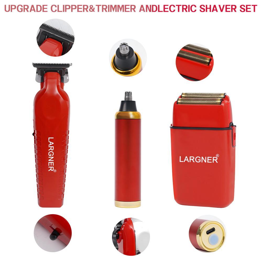 Vader Trimmer & Crunch Foil Shaver Barber Haircutting Kit | Professional DLC T-Blade Beard Trimmer ST3778 & STF602 Waterproof IPX6 Shaver Set | Red