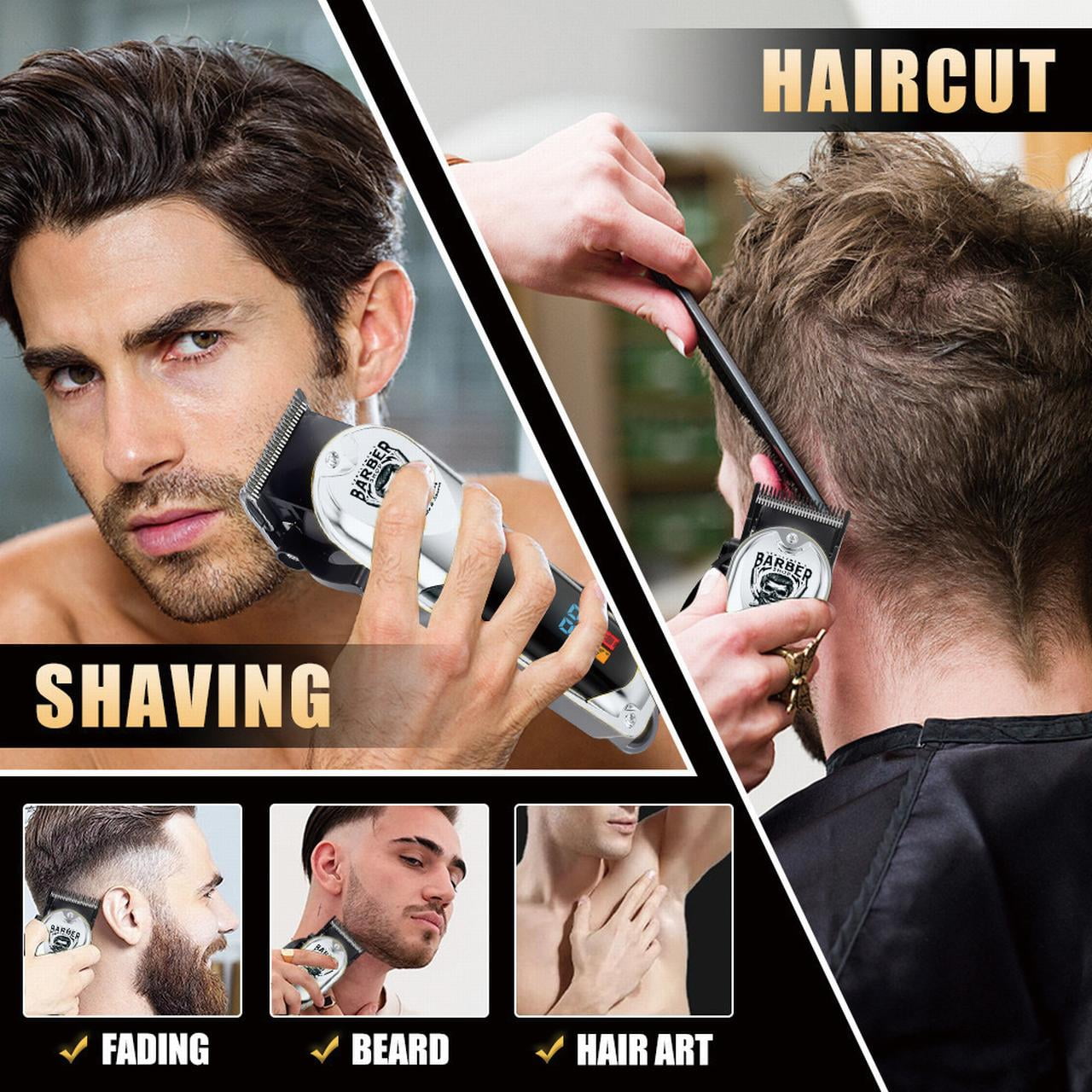 LARGNER Silver Grooming Kit for Men, Cordless Barber Hair Clipper, Zero Gap Beard Trimmer & Foil Shaver with LED Display