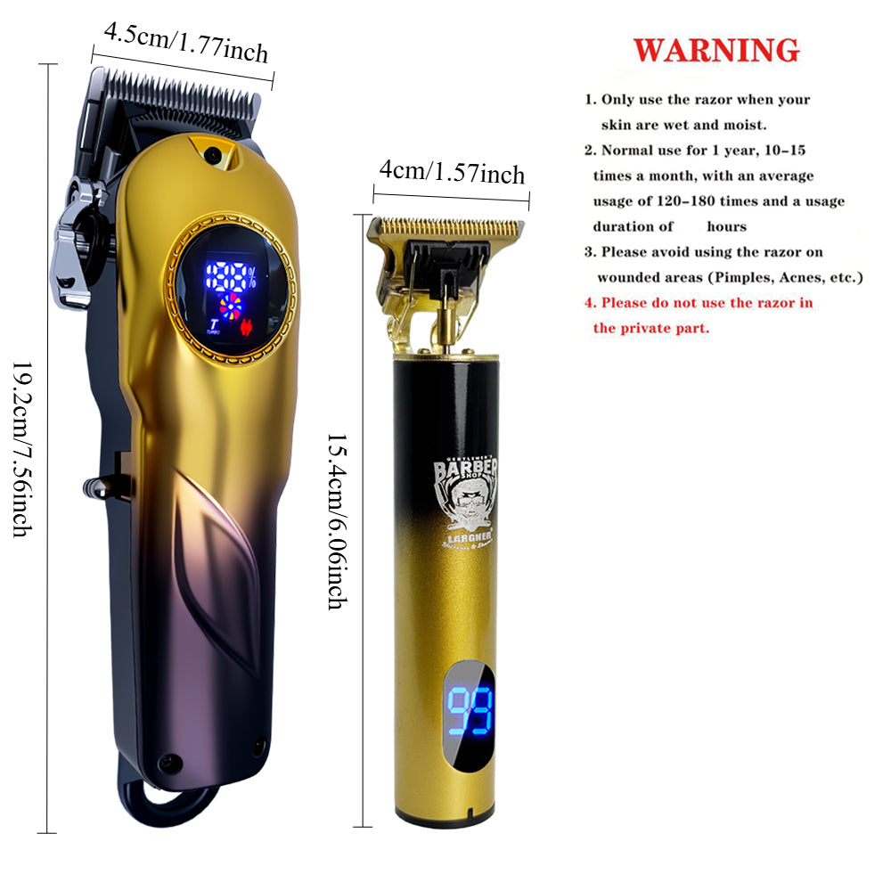 LARGNER - 2 in 1 Professional Men's Hair Clipper Set, Shaver and Men's Facial Grooming Tool, Rechargeable Hair Clipper Kit and Trimming Tool (Black Gold Gradient)