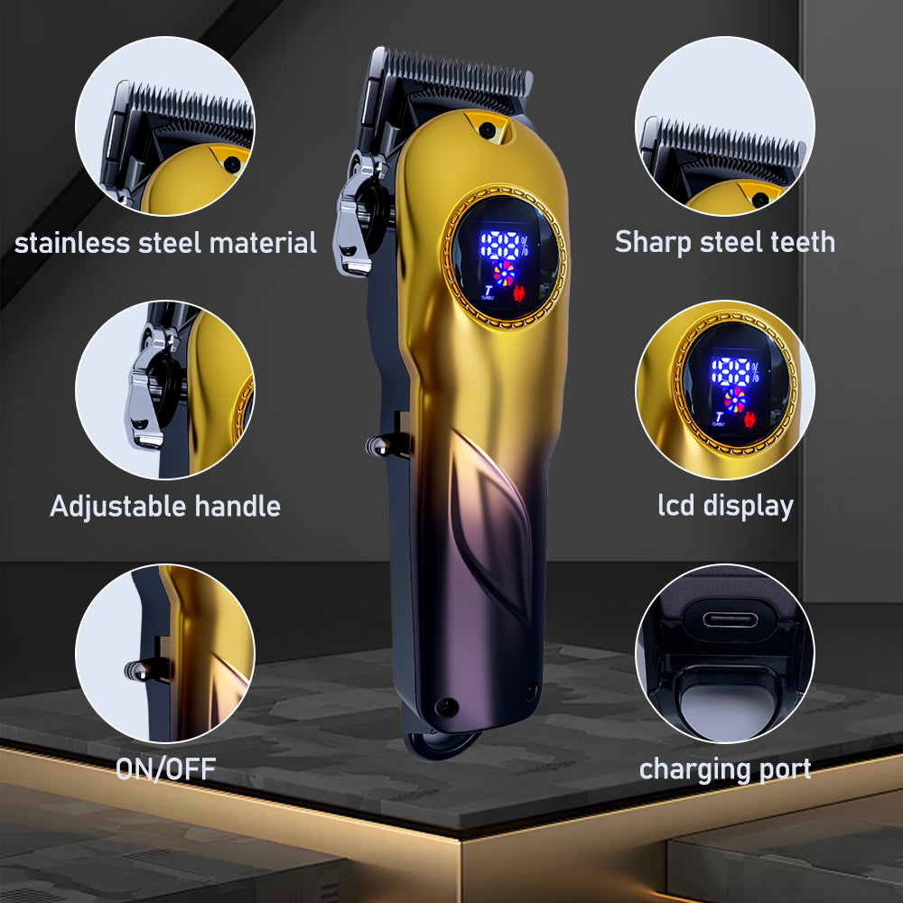 LARGNER - 2 in 1 Professional Men's Hair Clipper Set, Shaver and Men's Facial Grooming Tool, Rechargeable Hair Clipper Kit and Trimming Tool (Black Gold Gradient)