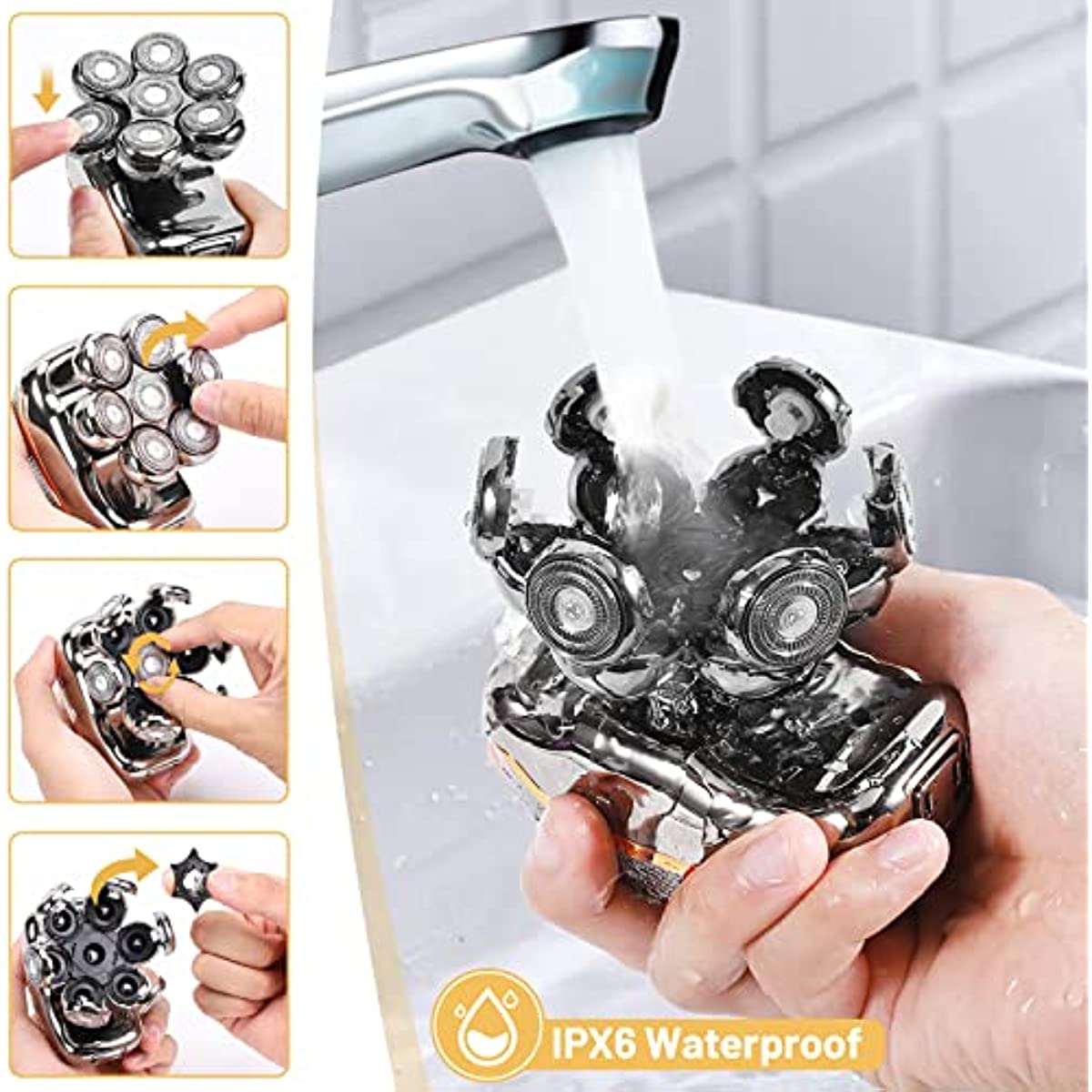 Head Shaver for Bald Man Cordless Electric Shavers, Nose Hair Trimmer,Ear Hair Trimmer - Detachable Heads Shavers for Men Waterproof Mens Razors for Shaving Rechargeable 7D Rotary Head Shaver for Men