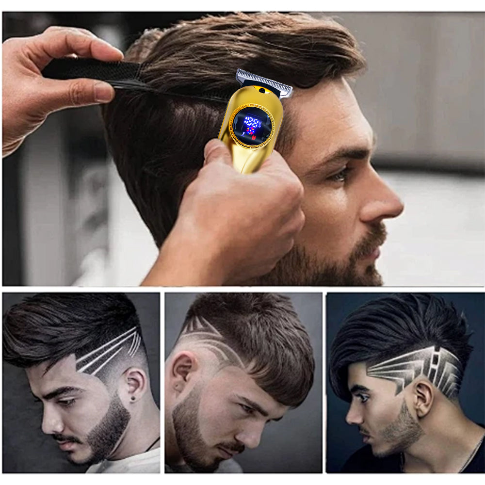 LARGNER - 2 in 1 Professional Men's Hair Clipper Set, Shaver and Men's Facial Grooming Tool, Rechargeable Hair Clipper Kit and Trimming Tool (Black Gold Gradient)