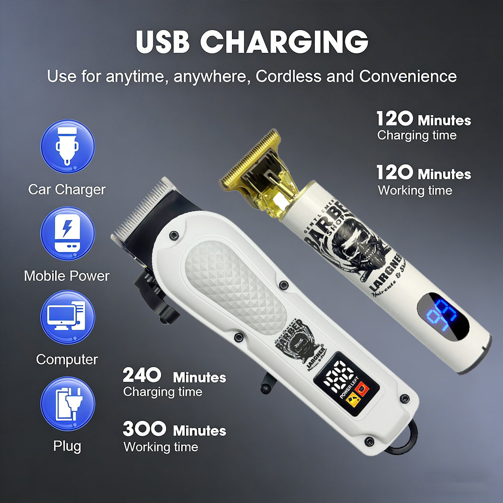 LARGNER Professional Hair Clippers for Men, 3-in-1 Cordless Barber Clipper & Edger Set with Foil Shaver, Mens Grooming Kit with LED Display, Gifts for Dad & Husband