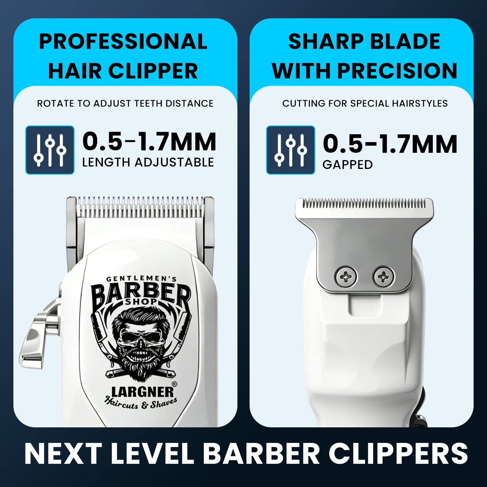 LARGNER Professional Hair Clippers for Men, Cordless Barber Clipper & Edger Set, White Mens Grooming Kit with Foil Shaver & Nose Trimmer, LED Display, Haircut Tools, Gifts for Dad