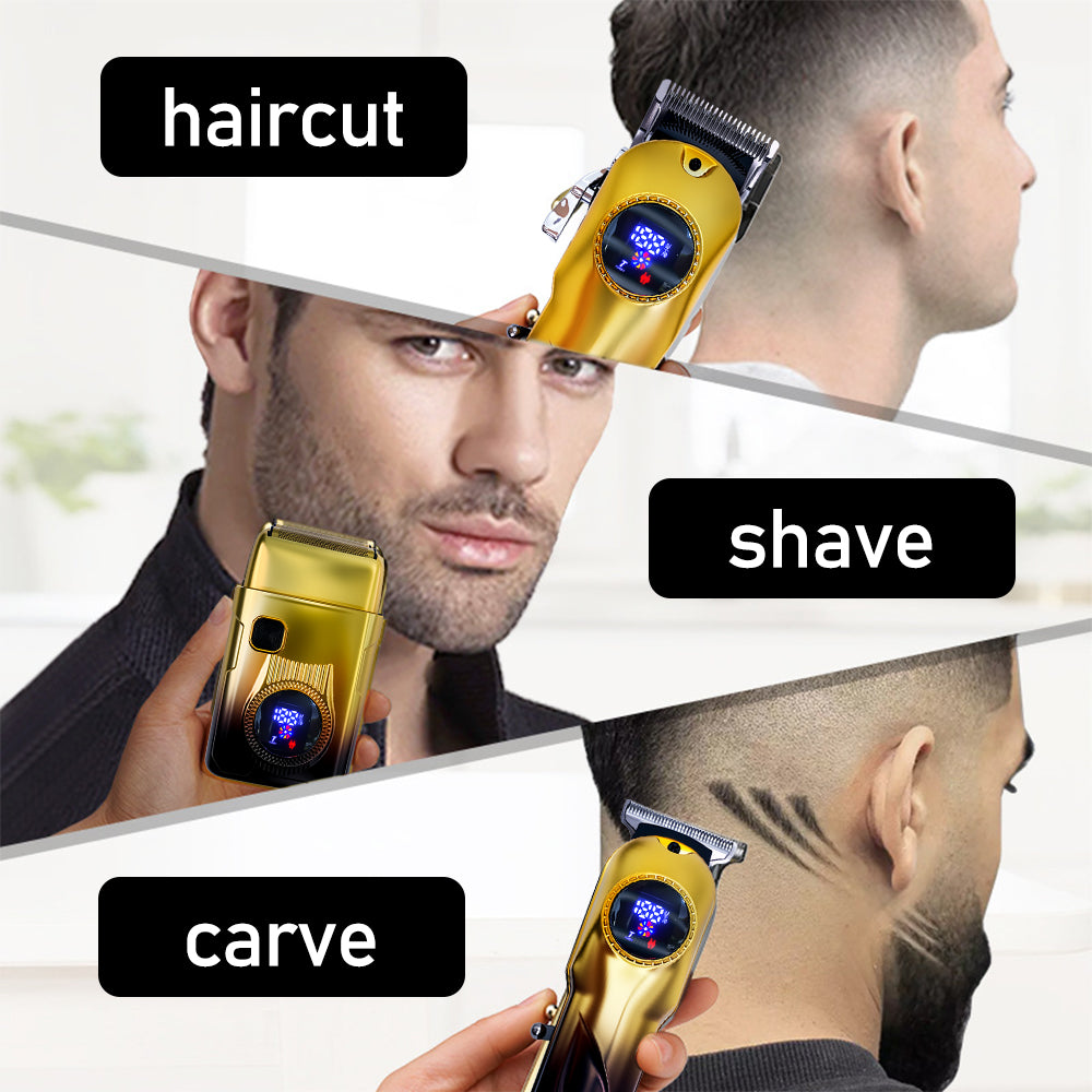 LARGNER 4-in-1 Turbo Cordless Hair Clipper & Electric Grooming Kit, Zero Gapped Beard Trimmer, Foil Shaver, Nose Trimmer, Smart LCD, Gifts for Men
