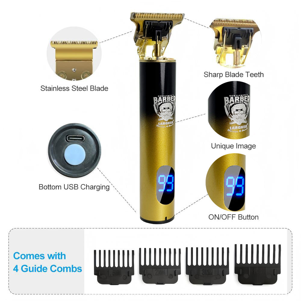 LARGNER - 2 in 1 Professional Men's Hair Clipper Set, Shaver and Men's Facial Grooming Tool, Rechargeable Hair Clipper Kit and Trimming Tool (Black Gold Gradient)