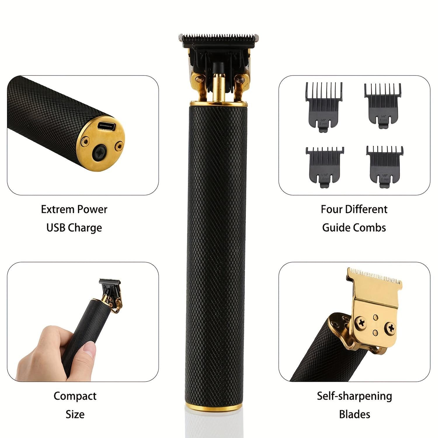 Professional Cordless Hair Clipper and Trimmer for Men, T Blade Zero Gapped Rechargeable Beard Shaver, Hair Cutting Kit With Ear Spoon Tool Set, Black
