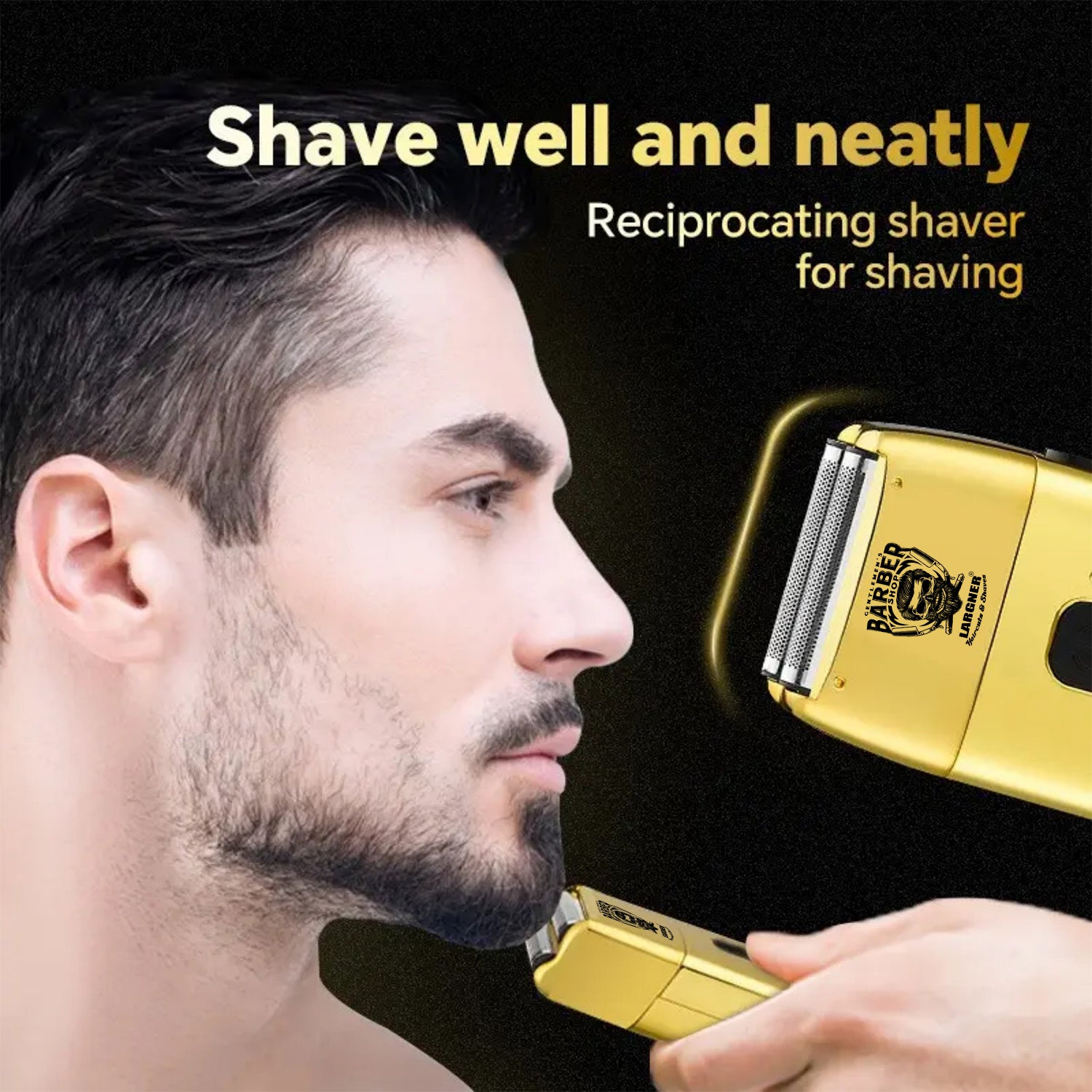 LARGNER 3-in-1 Heavy-Duty Hair Clippers for Men, Professional Barber Kit with Turbo Clipper, T-Blade Trimmer & Foil Shaver, 150-Min Runtime, Gold, 18-Piece